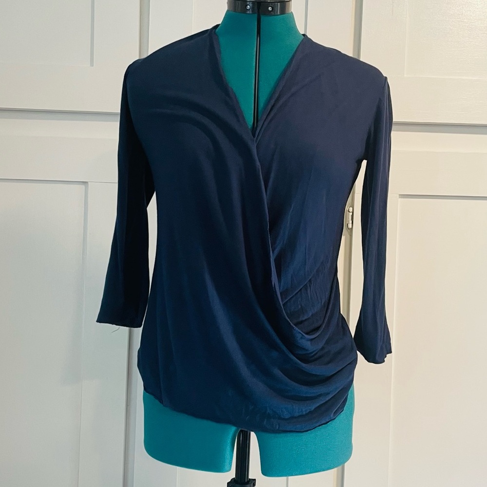 Velvet brand navy faux wrap shirt